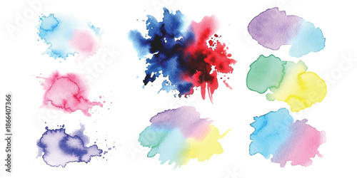 Vibrant collection of watercolor paint splotches creating an abstract artistic background design