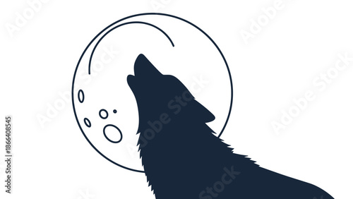 Silhouette of a Howling Wolf Against a Full Moon.