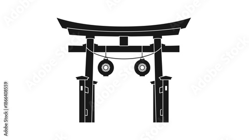 Silhouette of a Traditional Japanese Torii Gate Structure.