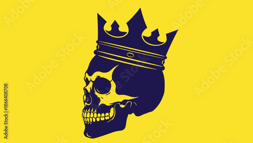 Skull King Illustration A Darkly Regal Emblem on Yellow.