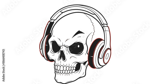 Skull with Headphones A Grim Reapers Musical Interlude in Monochrome.