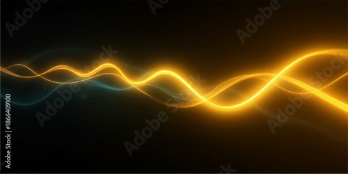 Glowing yellow waveform light trail on dark background with blue undertones