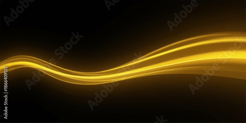 Golden light trails waving motion on dark background