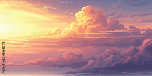 Golden light illuminates beautiful pink and orange clouds during a serene sunset