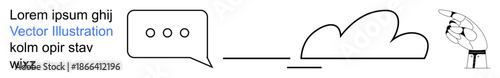 Cloud computing, data sharing, teamwork, communication, technology, innovation. Speech bubble, cloud and hand pointing. Cloud computing and data sharing concept