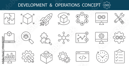 Devops development and operations concept outline icons set