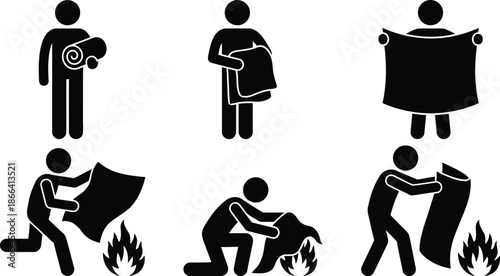 Putting out fire with blanket or cloth