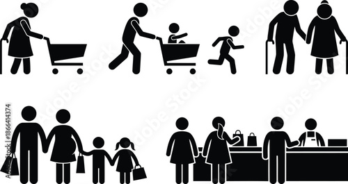 Family shopping together with elderly person