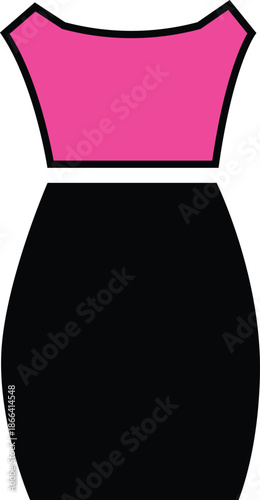 Black Dress Icon with Pink Bodice on White Background