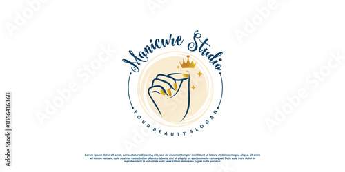 Beauty nail logo design vector with creative unique style Premium Vector
