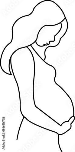 Outline Drawing of a Pregnant Woman Holding Her Belly