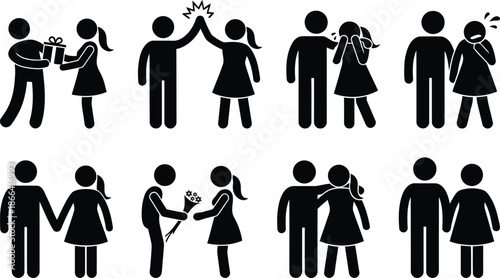 Couple interaction icons showing various emotions and actions