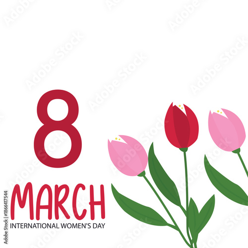 March 8,  International Women s Day Greeting Card with Tulips