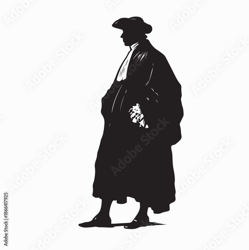 Silhouette Portrait of Man in Historical Judge Attire with Curly Hair Illustration