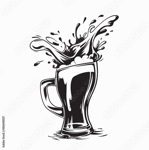 Beer Being Poured into a Glass with Foam Rising Image Vector