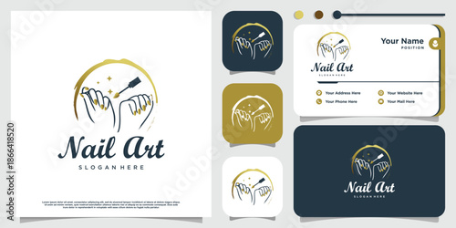 Nail polish logo design template with creative abstract style