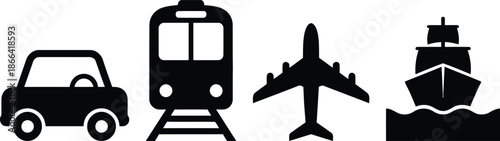Different modes of transportation like car train airplane and ship