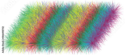 Vibrant multicolored striped pattern with fuzzy texture on a white background