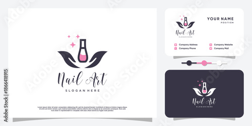 Nail polish logo design template with creative abstract style