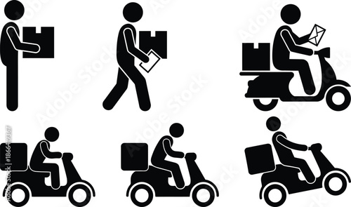 Delivery person transporting packages on foot and scooter