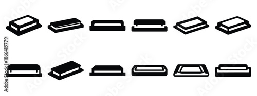 Minimalist black silhouette of a chip insert vector icon set.