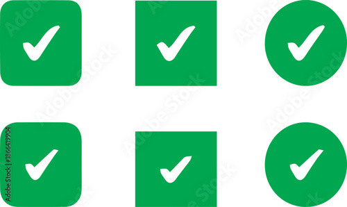 Green check mark icons set in square and circle shapes