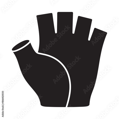 Black five finger glove with white outline on white background