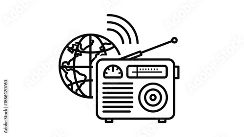 Classic Radio with World Map and Broadcasting Waves for Global Communication Concept on Isolated White Background