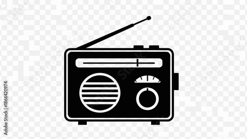 Retro Radio Receiver Icon in Black and White on Transparent Background