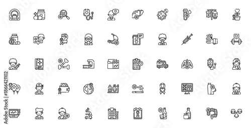 World Cancer Day icon set. Medical vector illustrations. Featuring cancer awareness, ribbon, patient, doctor, chemotherapy, hospital, research, donation, healthy lifestyle and more.