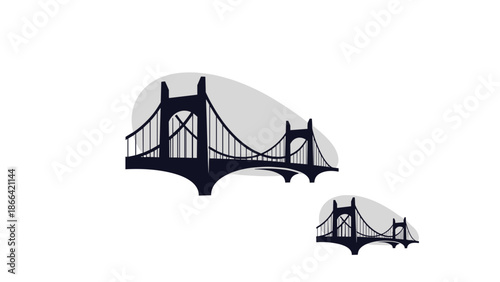 Stylized Bridge Silhouette Illustration with Arched Design and Cable Suspension.