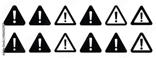 Minimalist black silhouette of a error warning vector icon set.