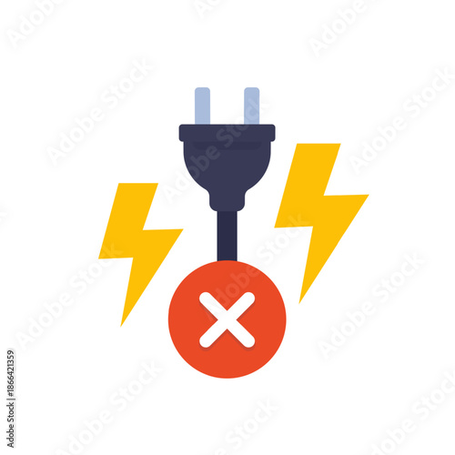 blackout icon with electric plug, no electricity vector design