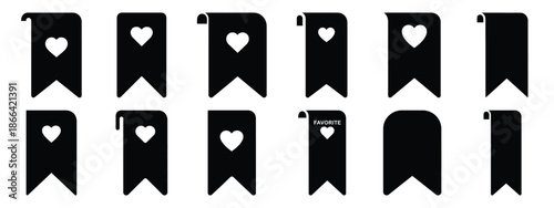 Minimalist black silhouette of a favorite bookmark vector icon set.