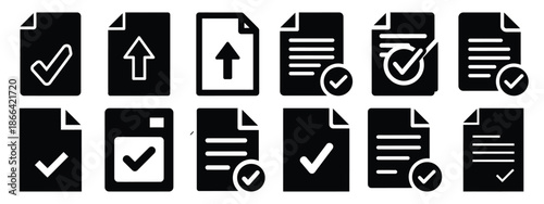Minimalist black silhouette of a form submit vector icon set.