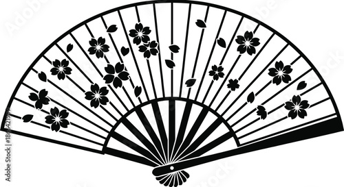 Folding fan with cherry blossom pattern on white background vector