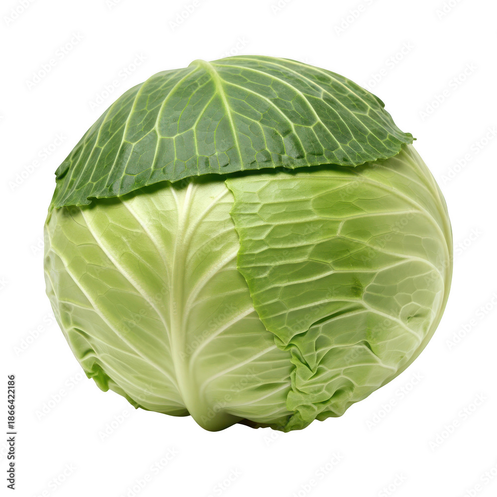 Fototapeta premium A fresh green cabbage round shape detailed texture on transparent background