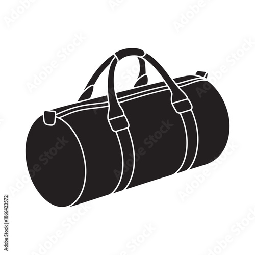 Black duffel bag with two handles on white background