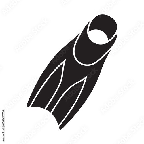 Black swimming fin for scuba diving or snorkeling on white background