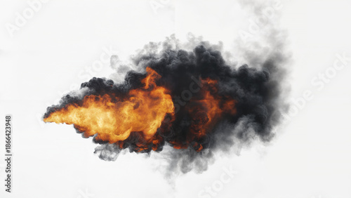 Photos Isolated large swirling cloud of black smoke billowing outwards with a bright or