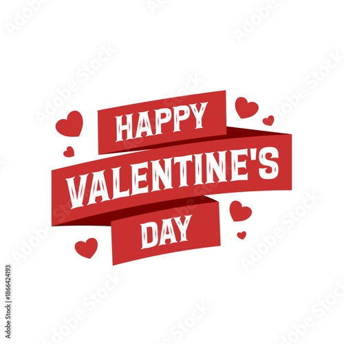 Happy valentine's day ribbon banner with hearts. Vector illustration isolated on white background