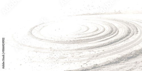 Abstract light gray powder forming a graceful spiral design on a clean white background