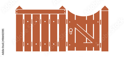 Fence and gate emblem. Fencing. Front view perspective. Simple flat vector graphic illustration. Isolated object on a white background. Isolate