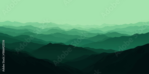 Abstract An ethereal panorama of rolling mountain ridges, painted in varying shades of green, evoking a sense of tranquility and the grandeur of nature's artistry.