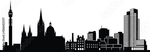 PrintJohannesburg South Africa city skyline silhouette featuring Hillbrow Tower and urban skyscraper architecture vector illustration for travel and tourism marketing,