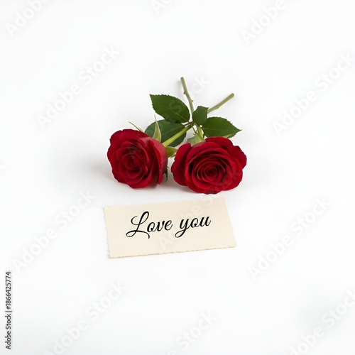 An Image of 2 red roses with Love you note. Valentine's day Theme