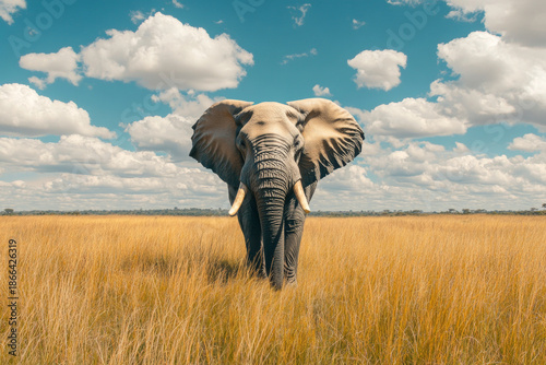 Majestic Elephant Walking Through African Savanna