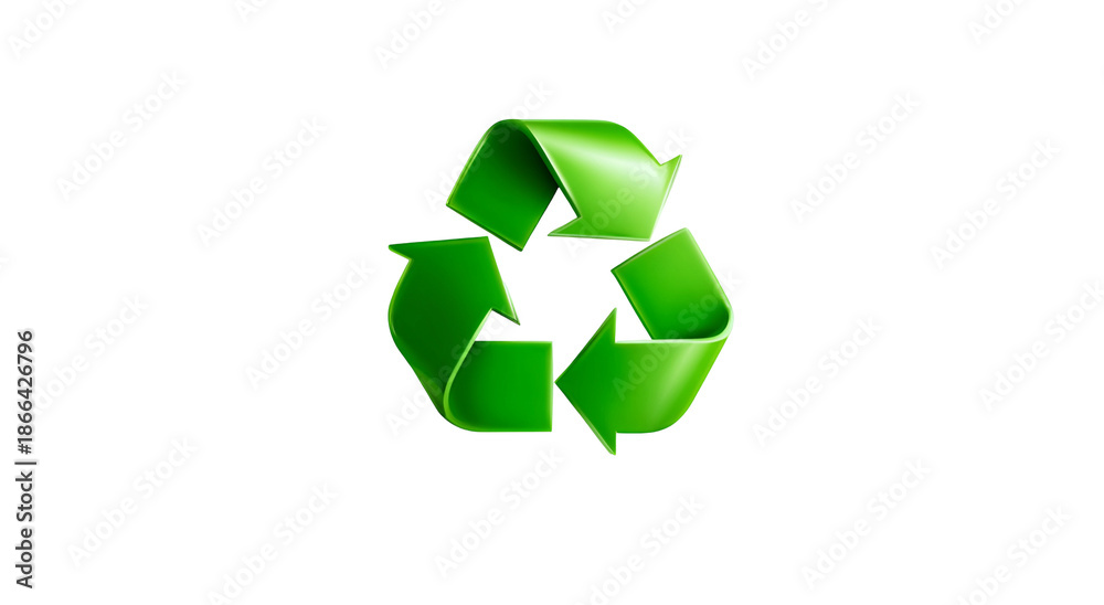 Obraz premium A vibrant green triangular symbol of arrows on a black background, representing circular action