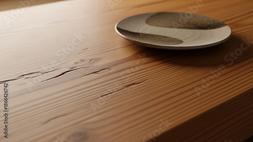 Simple elegant plate on rustic wooden table with natural light