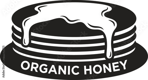 Pancakes stack with organic honey pouring over vector art